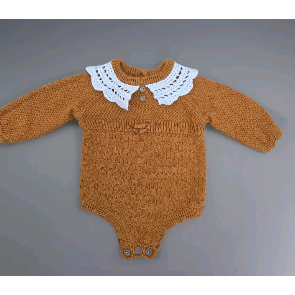 BOUTIQUE BABY CROCHET BUBBLE‎ ROMPER  9MOS- BURNT ORANGE BOHO CUTE TRENDY